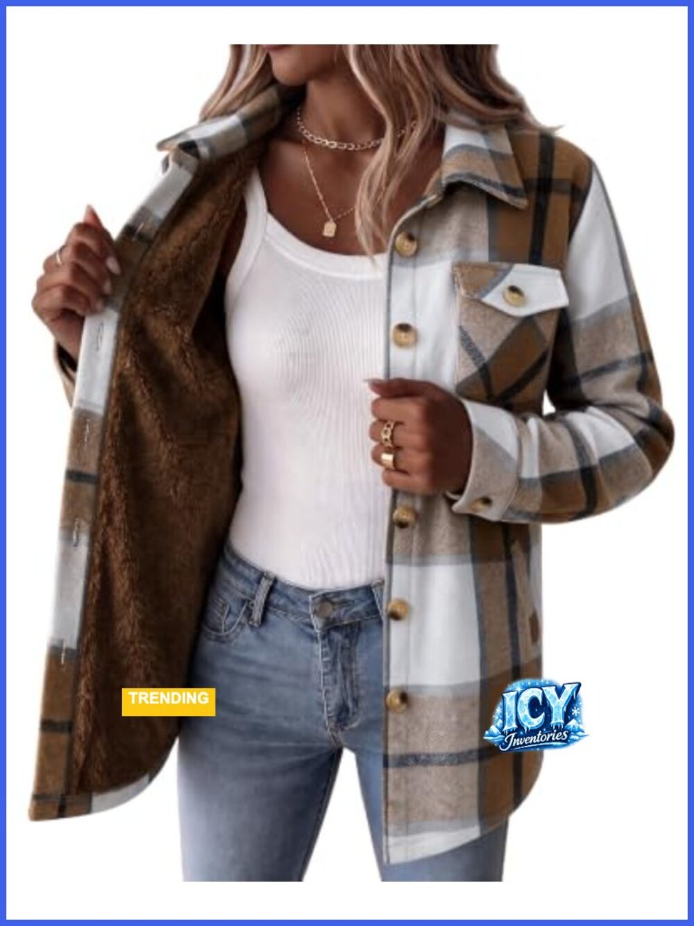 Women's Fleece Lined Flannel Plaid Coat Sherpa Winter